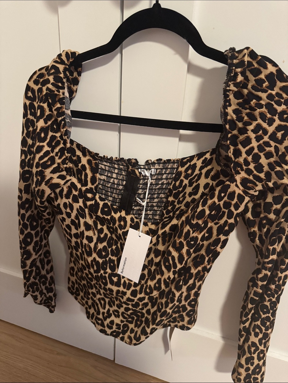 Reformation Leopard Print Square Neck Puff Sleeve Top - Brown/Black